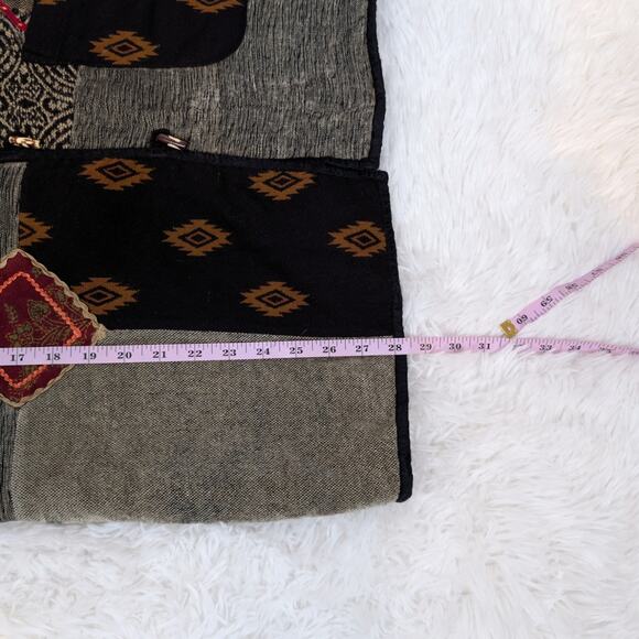 White Stag Patchwork Chenille Jacket L Boho Artsy Textured Button Front Coat - Picture 7 of 14